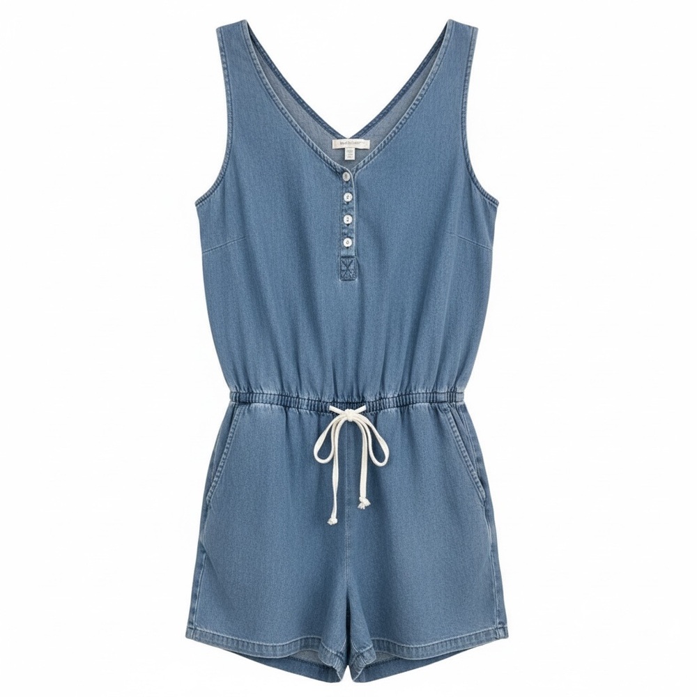 BeachLunchLounge Denim Chambray Romper Coastal Resort Wear Beach Blue Medium